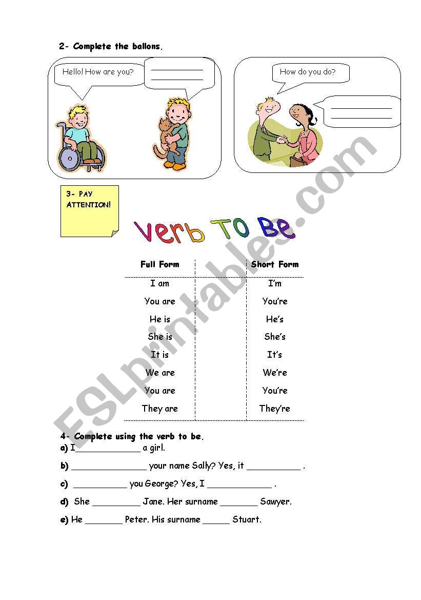 pronouns and verb to be worksheet