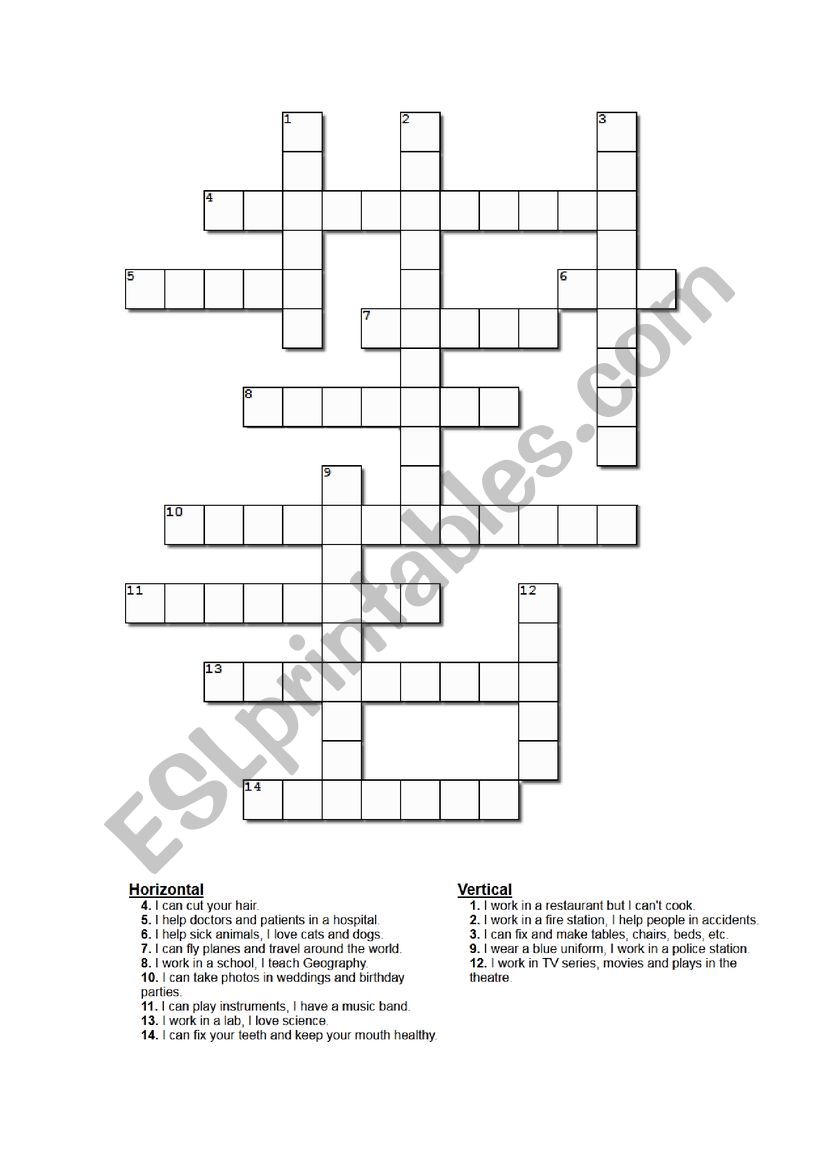 Professions, jobs, occupations - Crossword