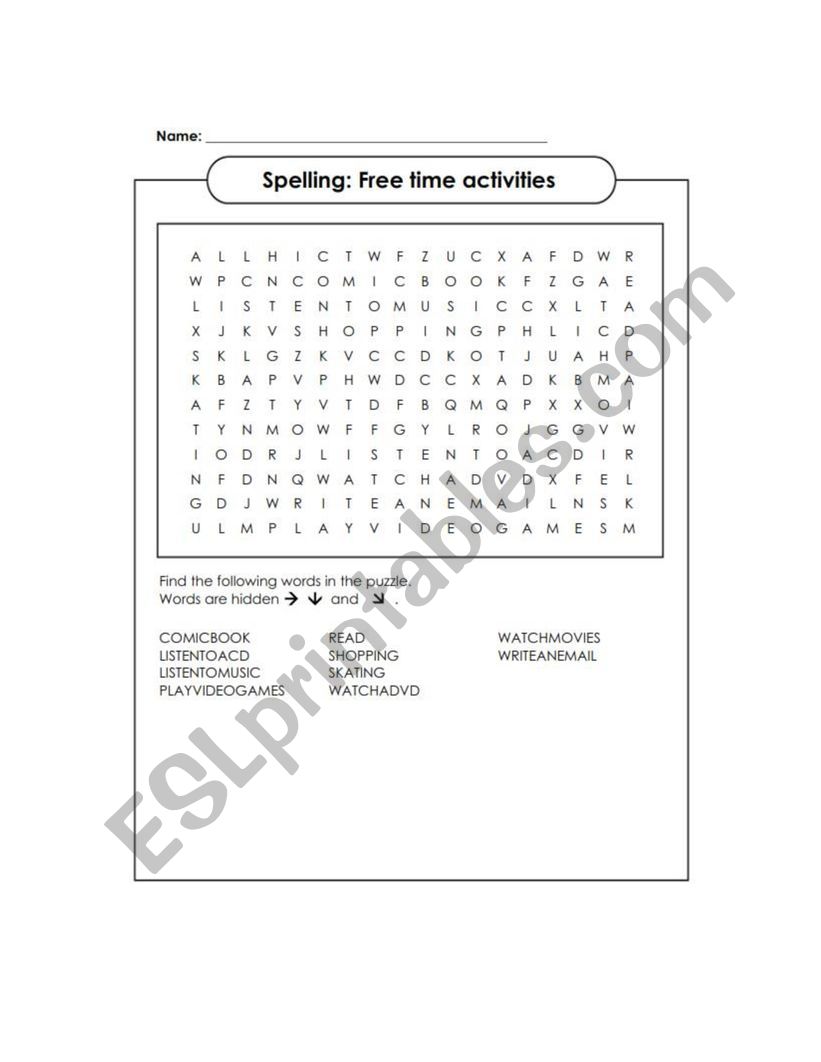 Free time activities worksheet