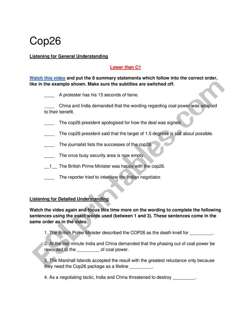 COP26 worksheet