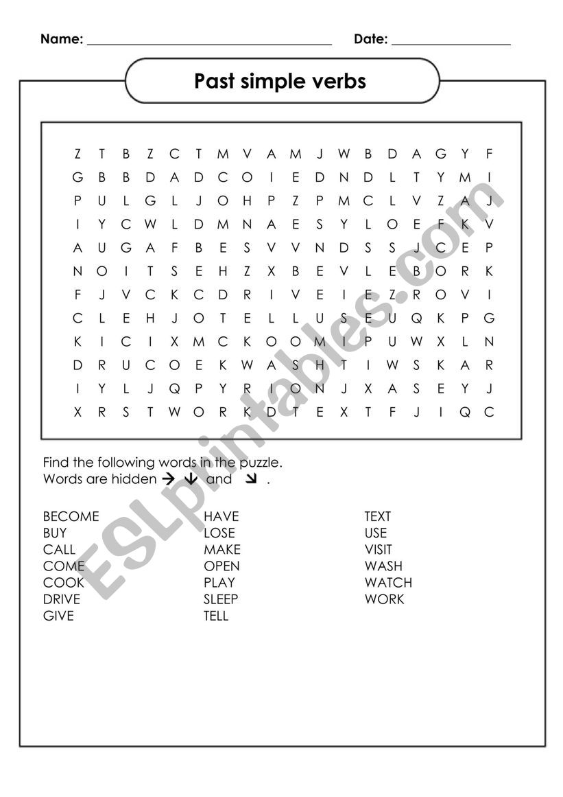 Past simple verbs Puzzle worksheet