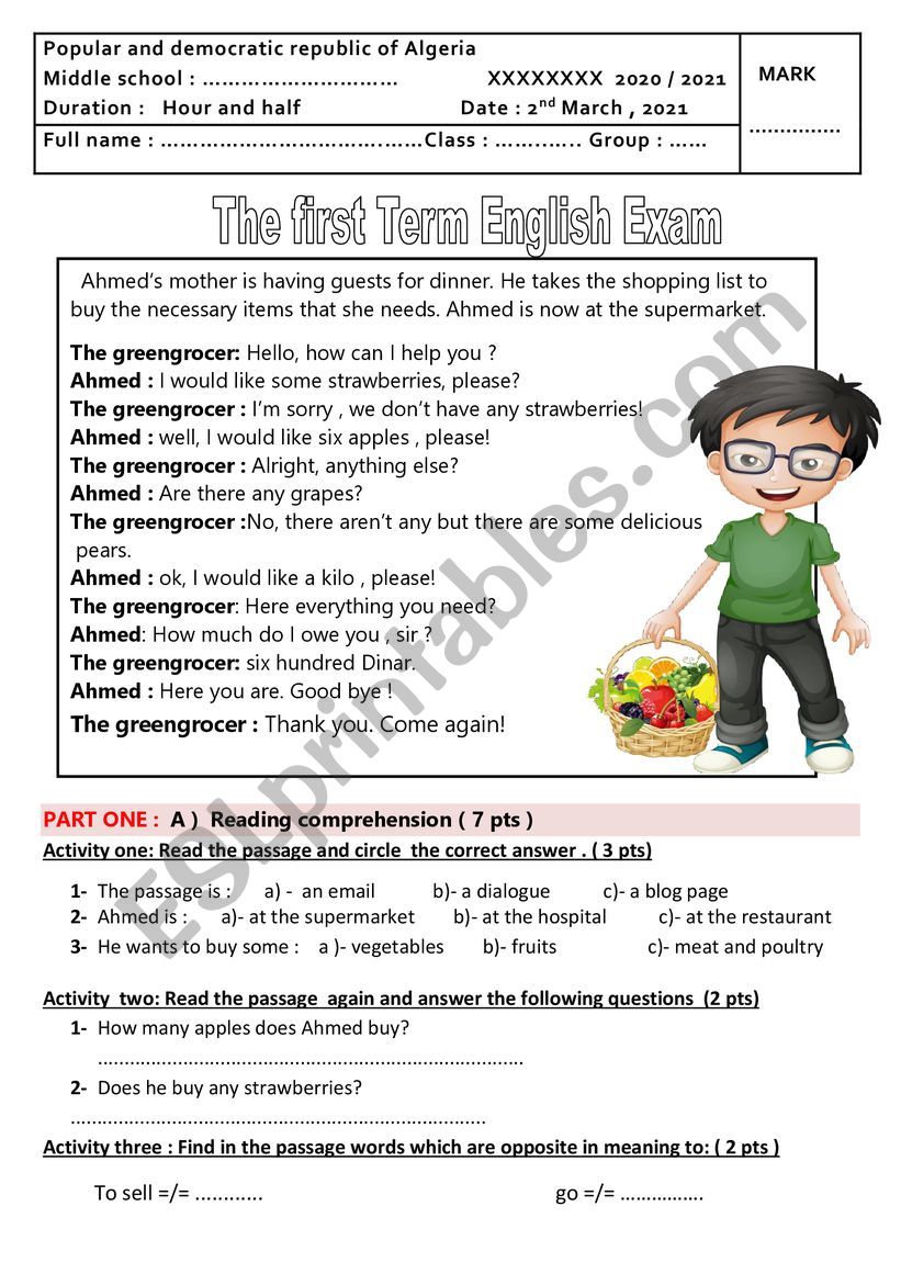 TEST READING worksheet