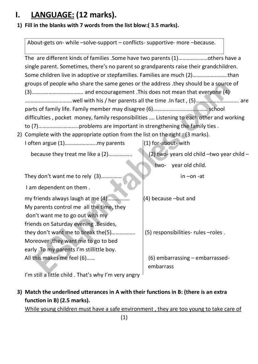 Mid 9th 1 language part  worksheet