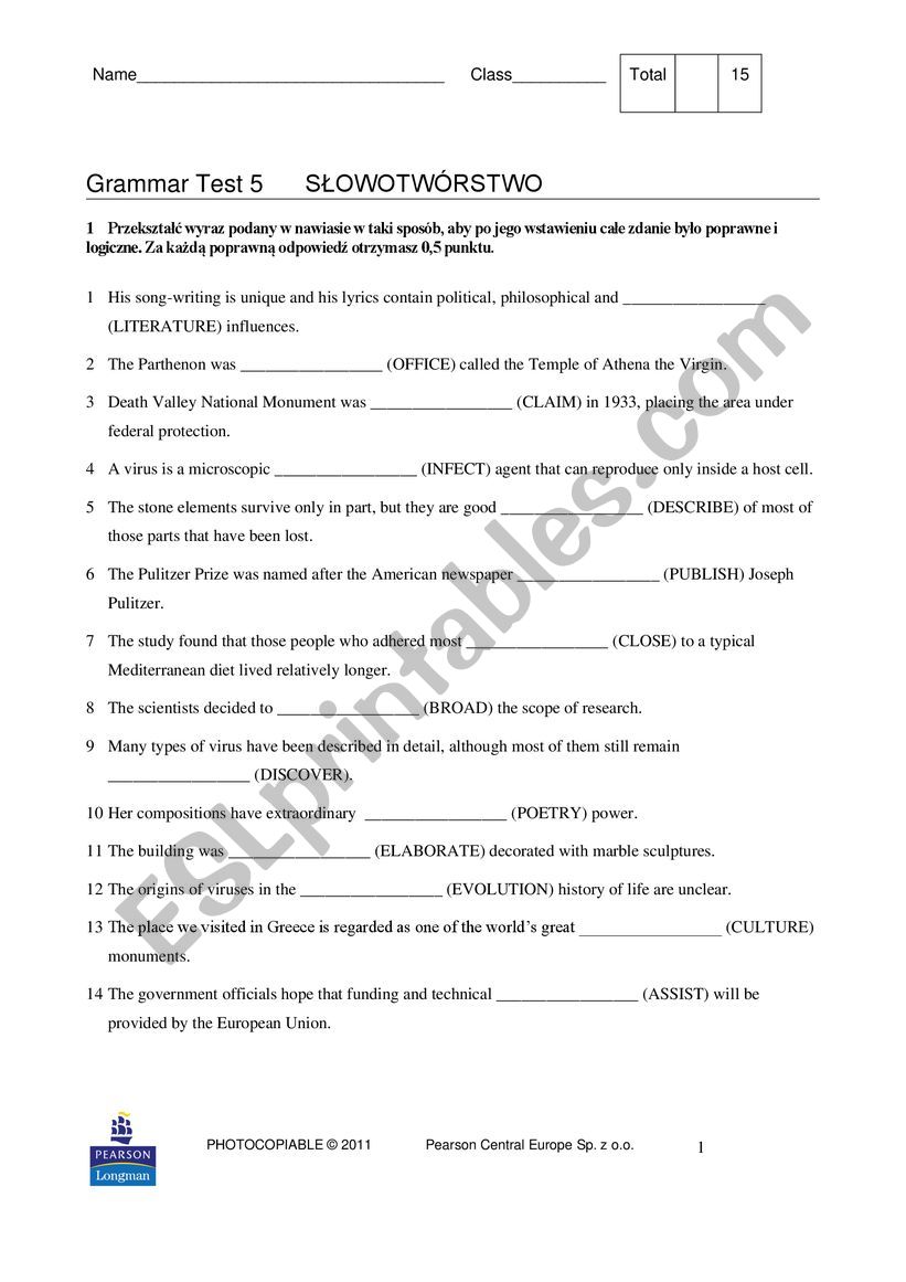 Word formation worksheet