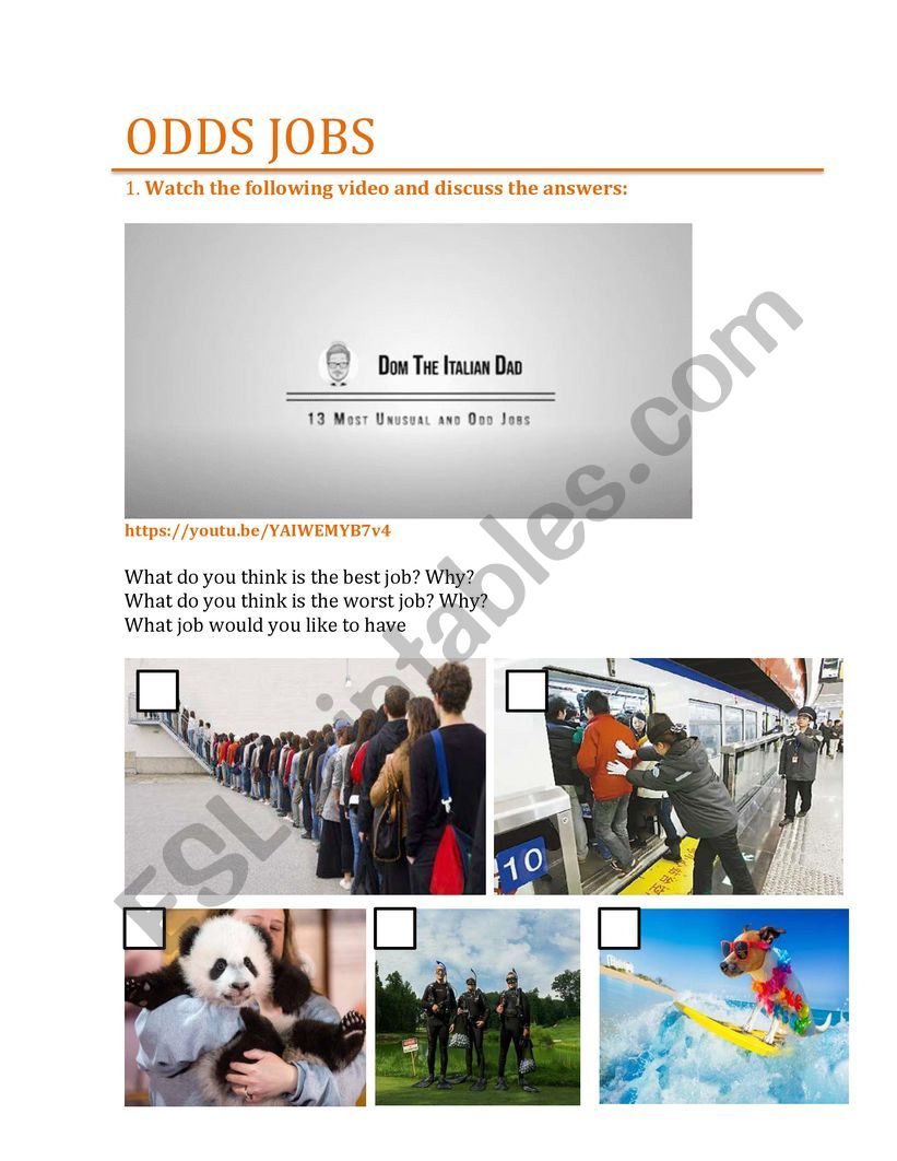 Odd jobs worksheet