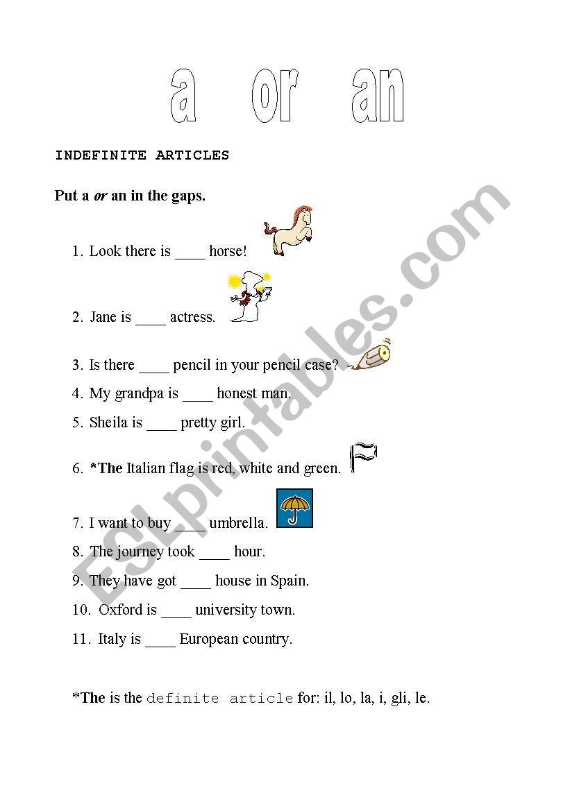 Articles worksheet