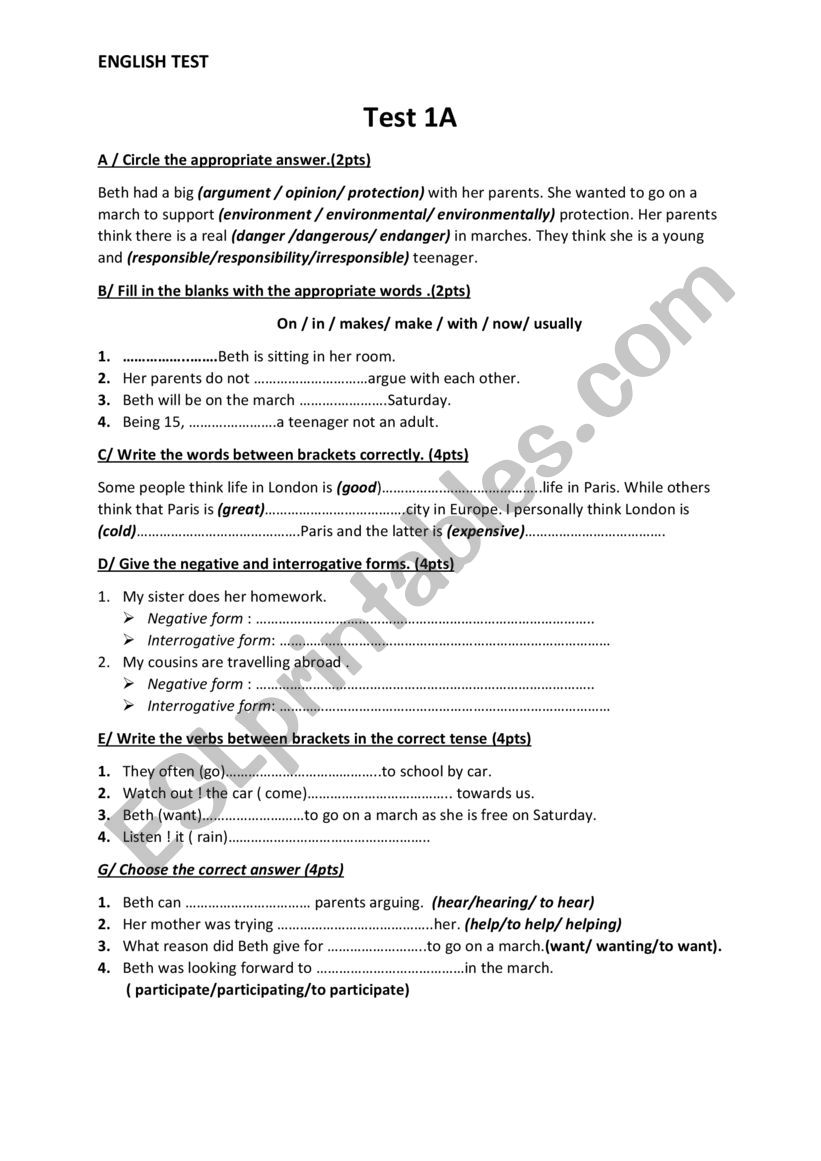 TEST worksheet