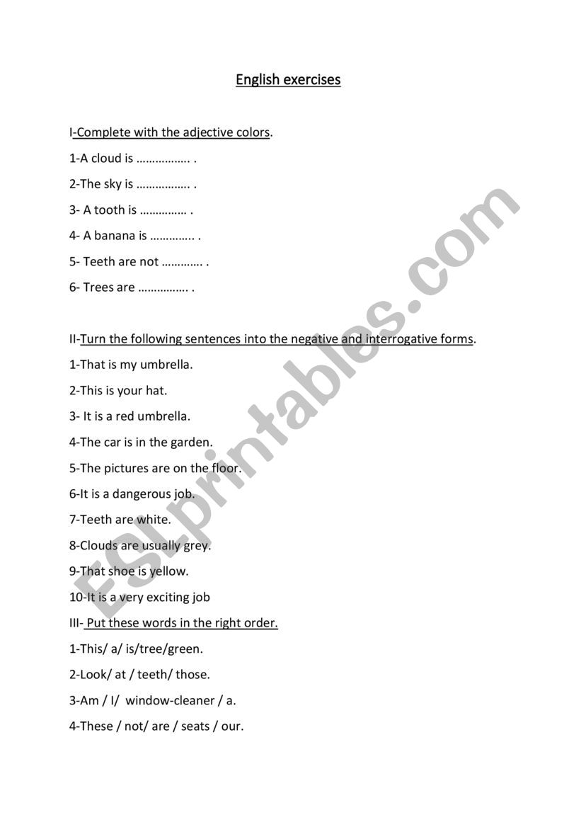 English exercises worksheet