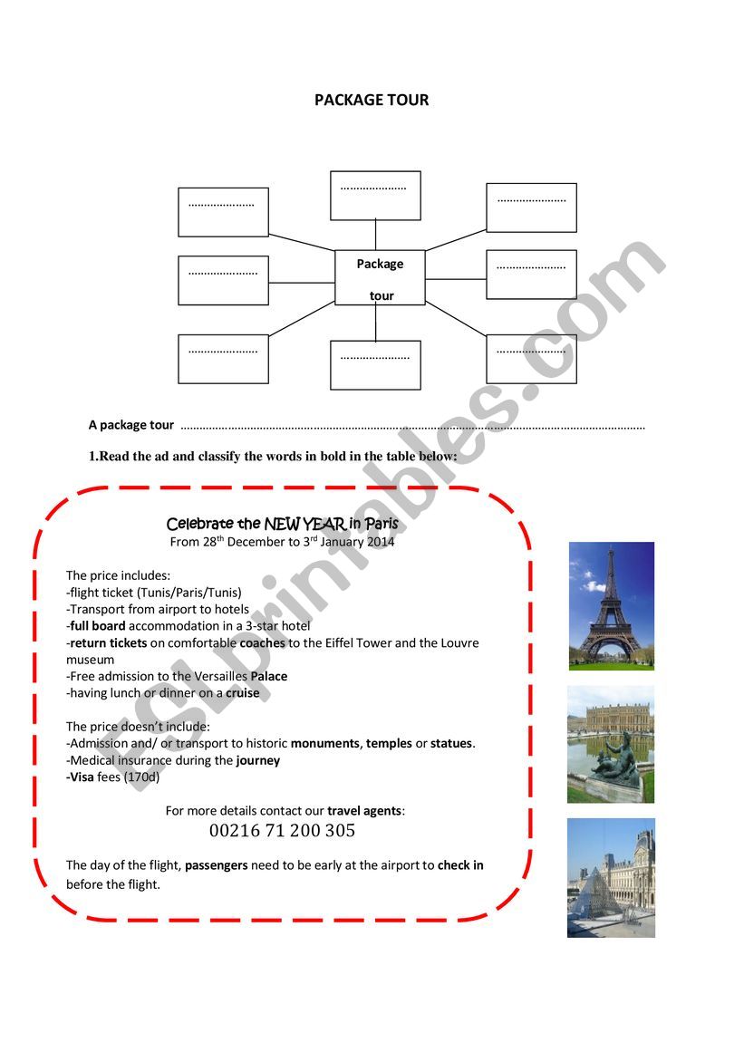 Package tour worksheet