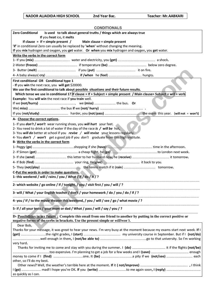 Conditional Zero, One & Two worksheet