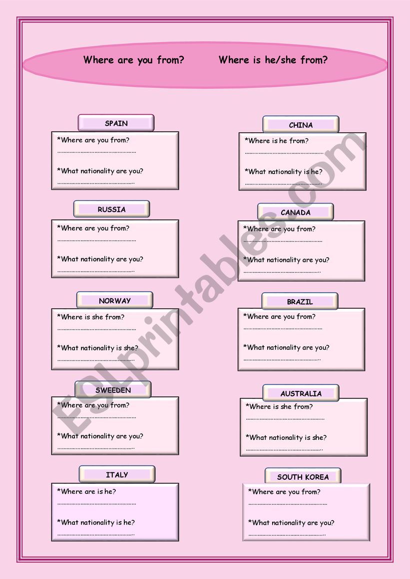 Countries and Nationalities worksheet