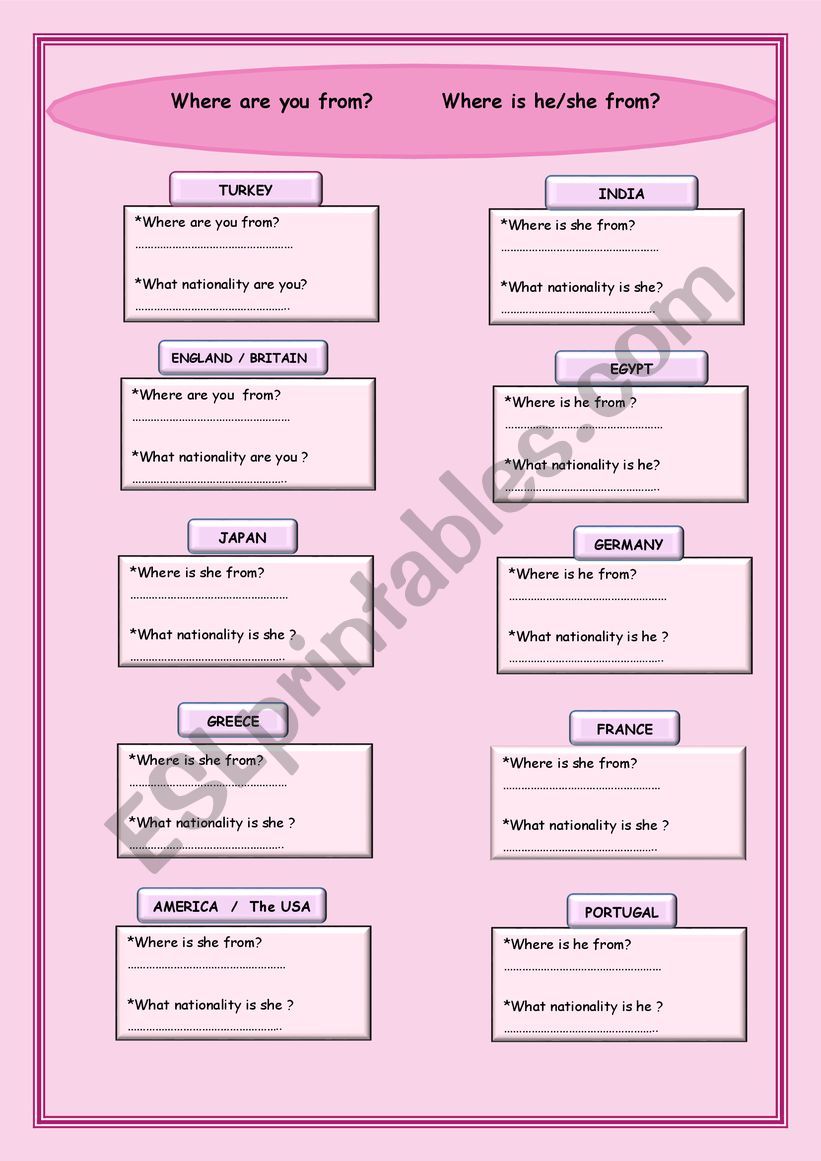 Countries and Nationalities worksheet