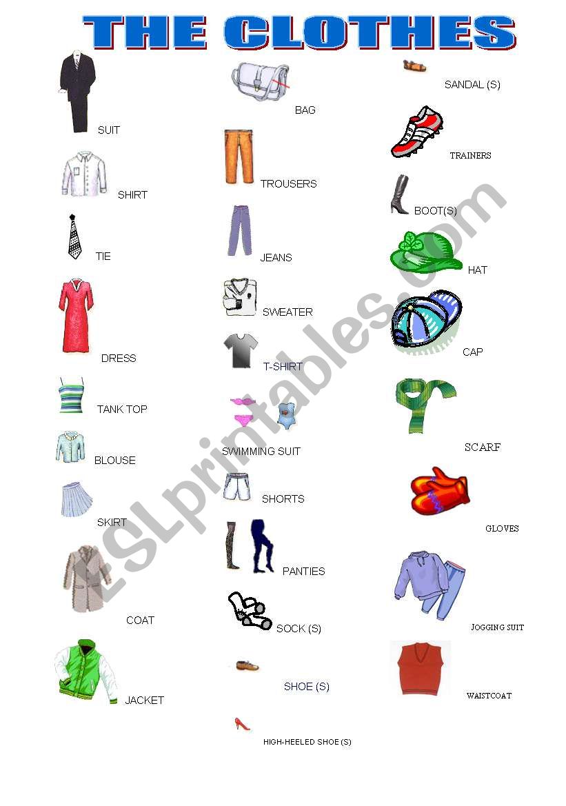 THE CLOTHES worksheet