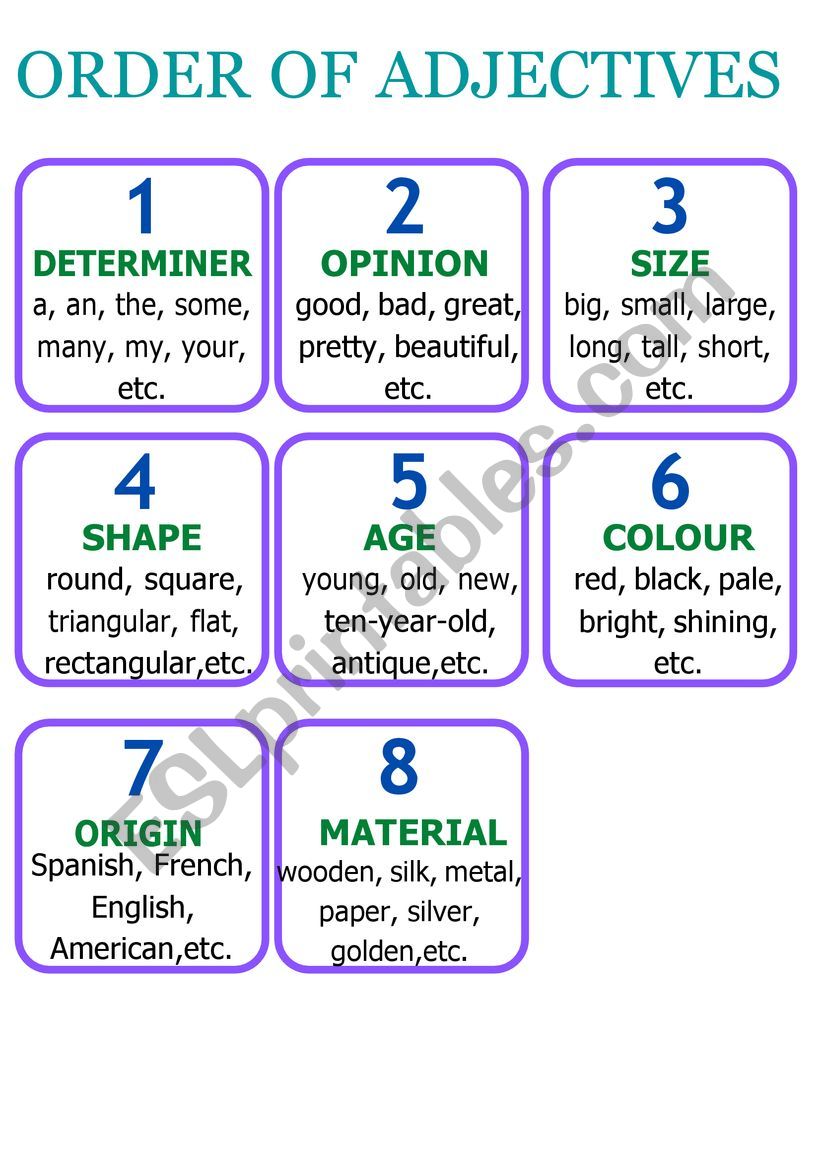 ORDER OF ADJECTIVES worksheet