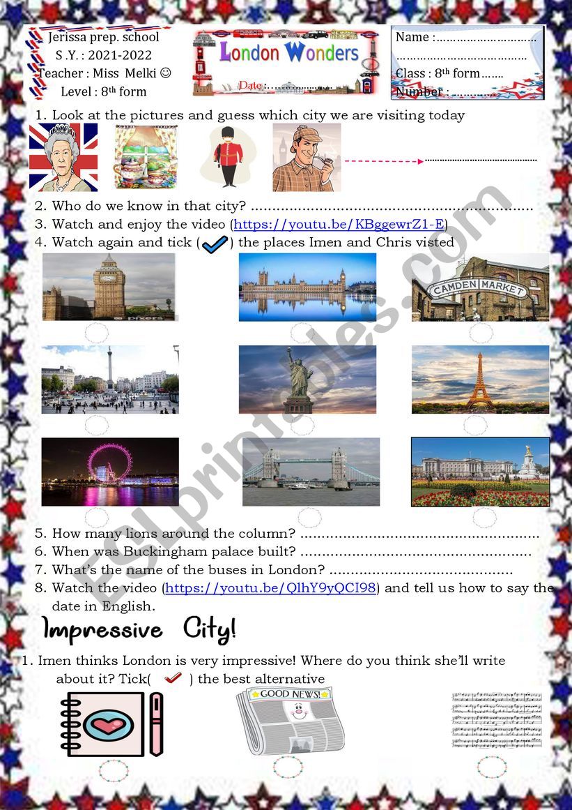 london wonders worksheet