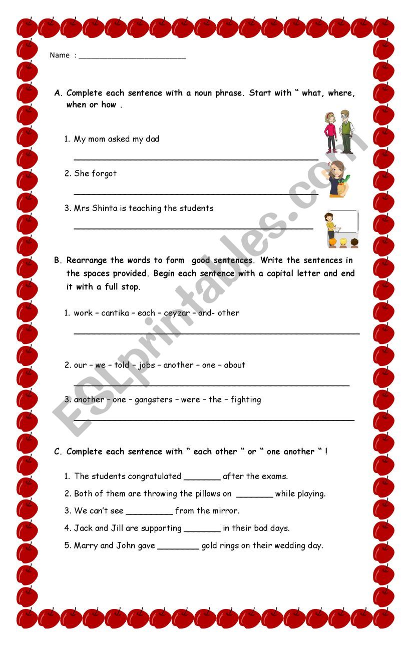 RECIPROCAL PRONOUNS, NOUN PHRASE, TOBE