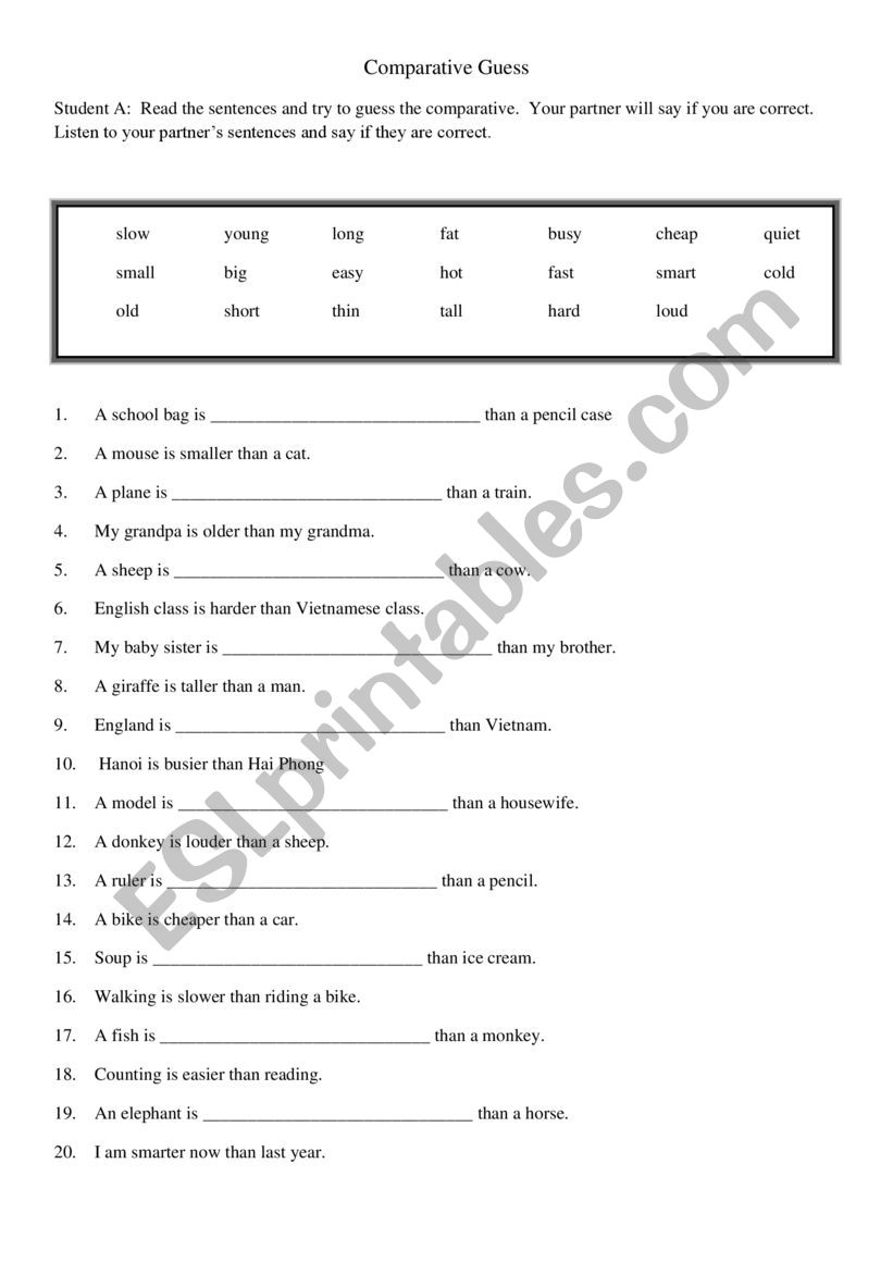 Comparative Information Gap worksheet