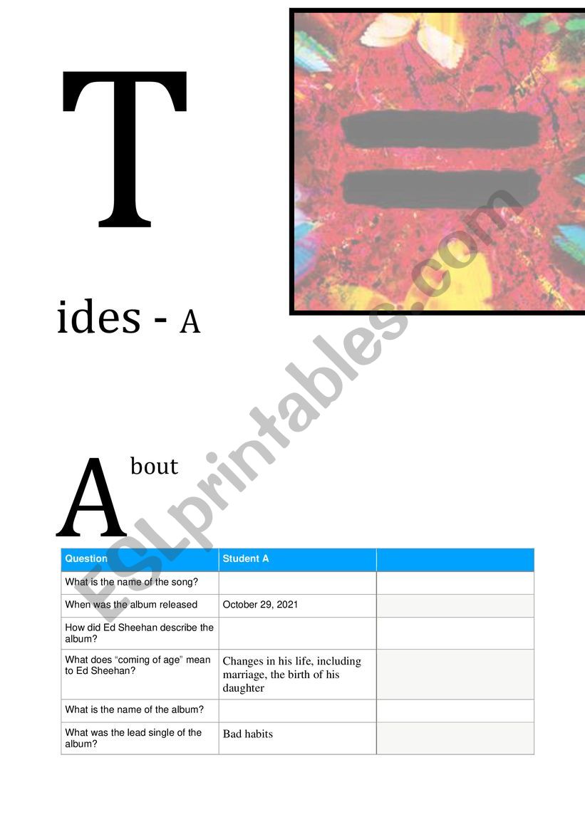 Tides - Ed Sheeran worksheet