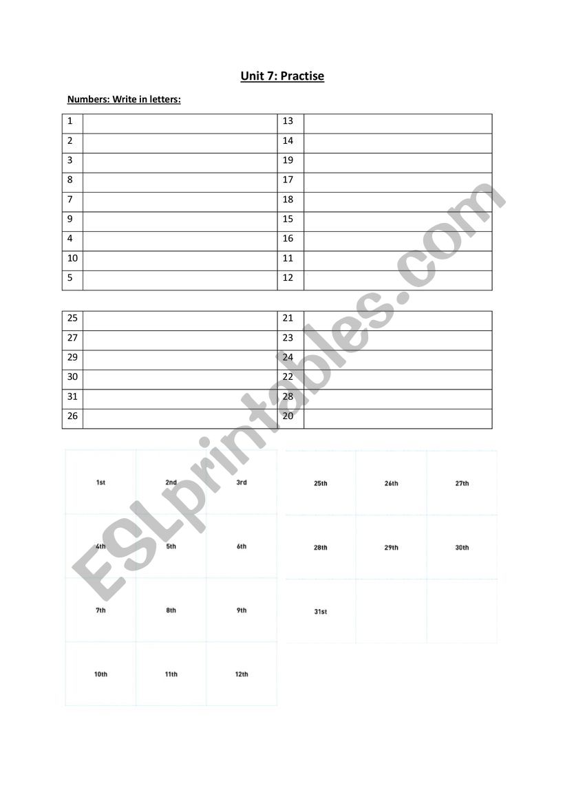 Cardinal ordinal numbers months