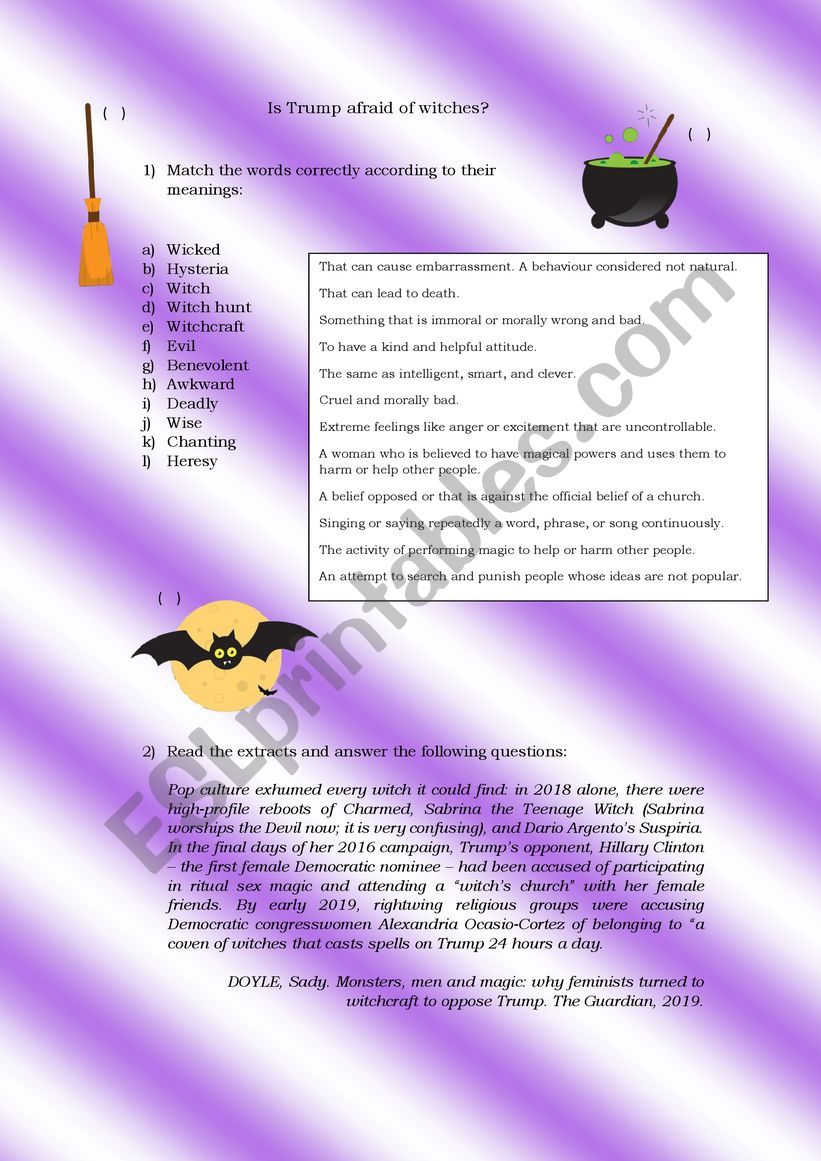 Is trump afraid of witches? worksheet