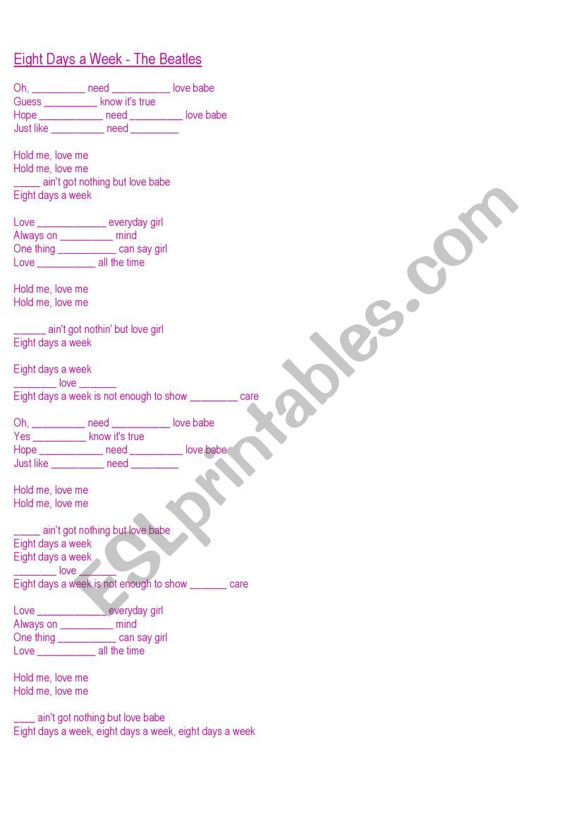 Song activity - Subject Pronouns