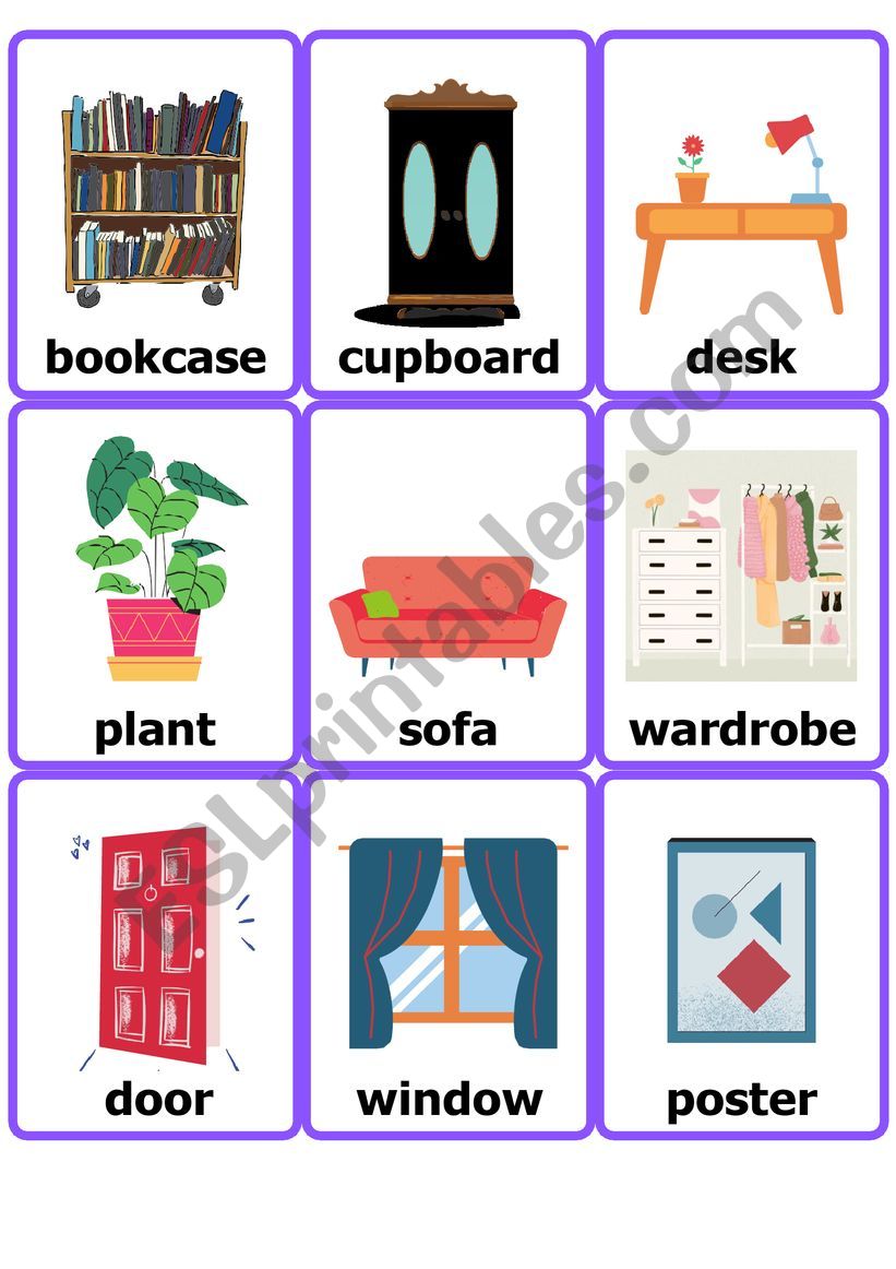 furniture flashcards worksheet