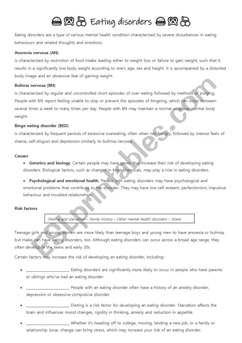 Eating disorders  worksheet