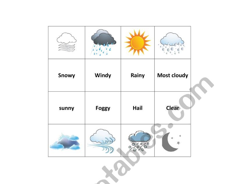 Weather Vocabulary Matching Pairs Game