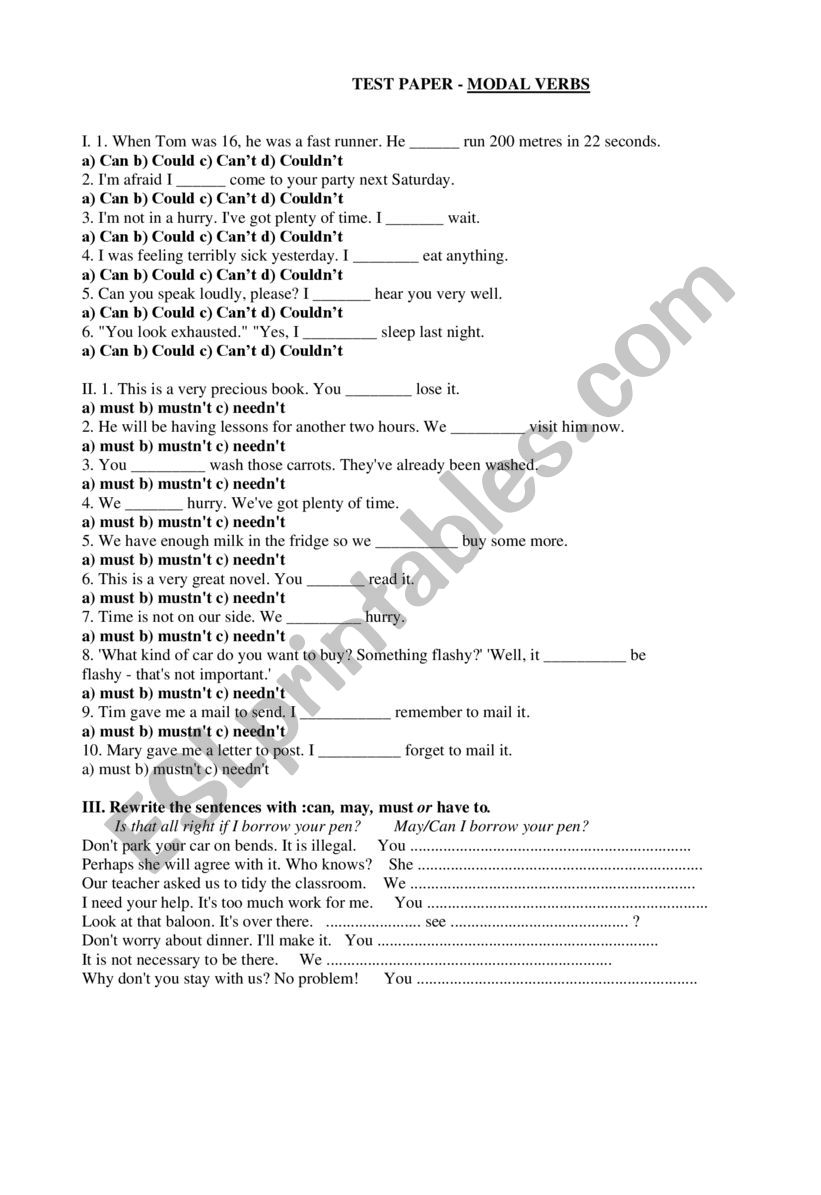 Test Modal Verbs worksheet