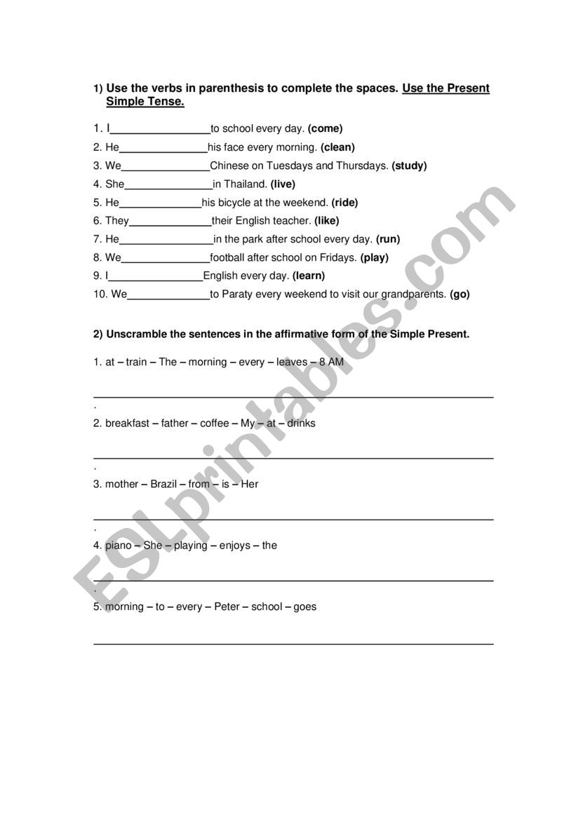 SIMPLE PRESENT EXERCISES worksheet