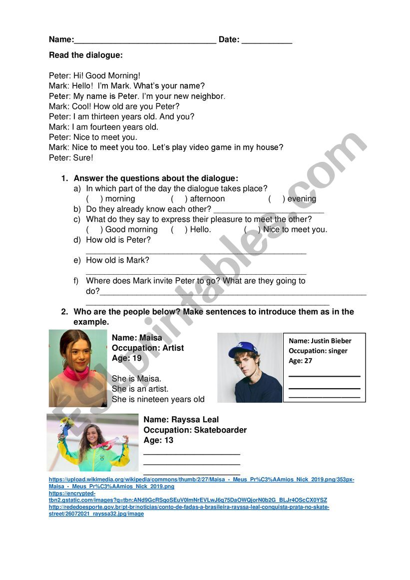 Dialogue worksheet