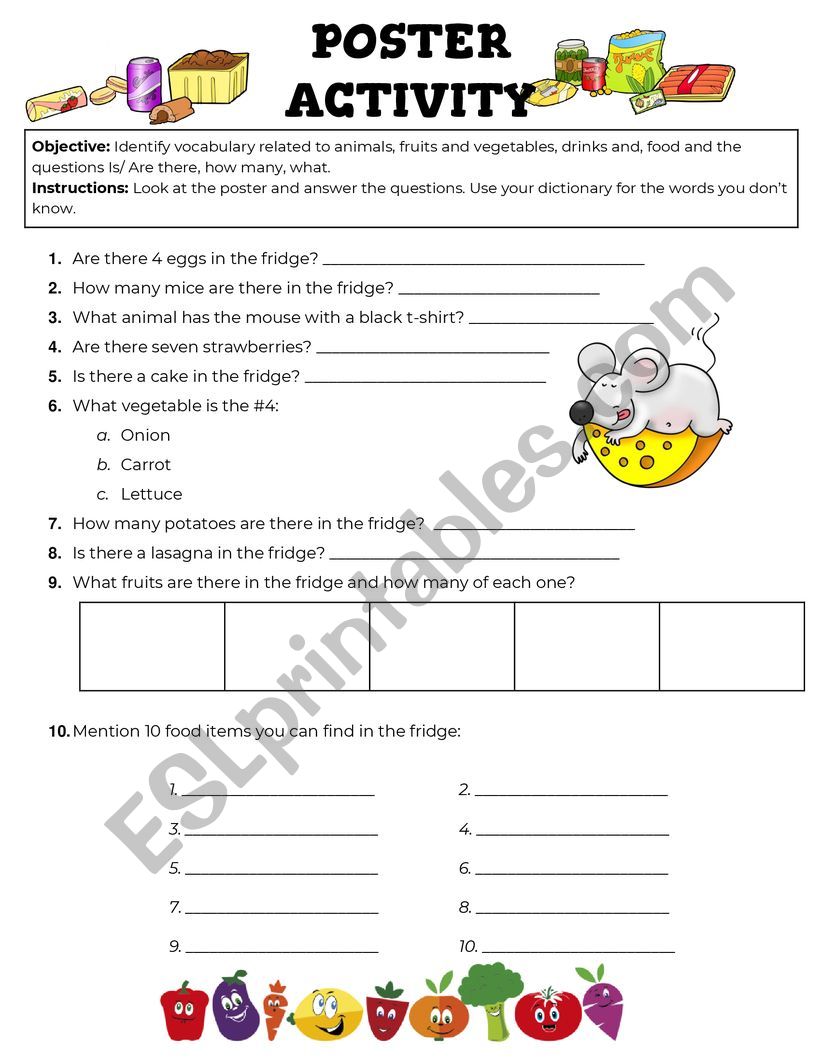 Food in the fridge worksheet