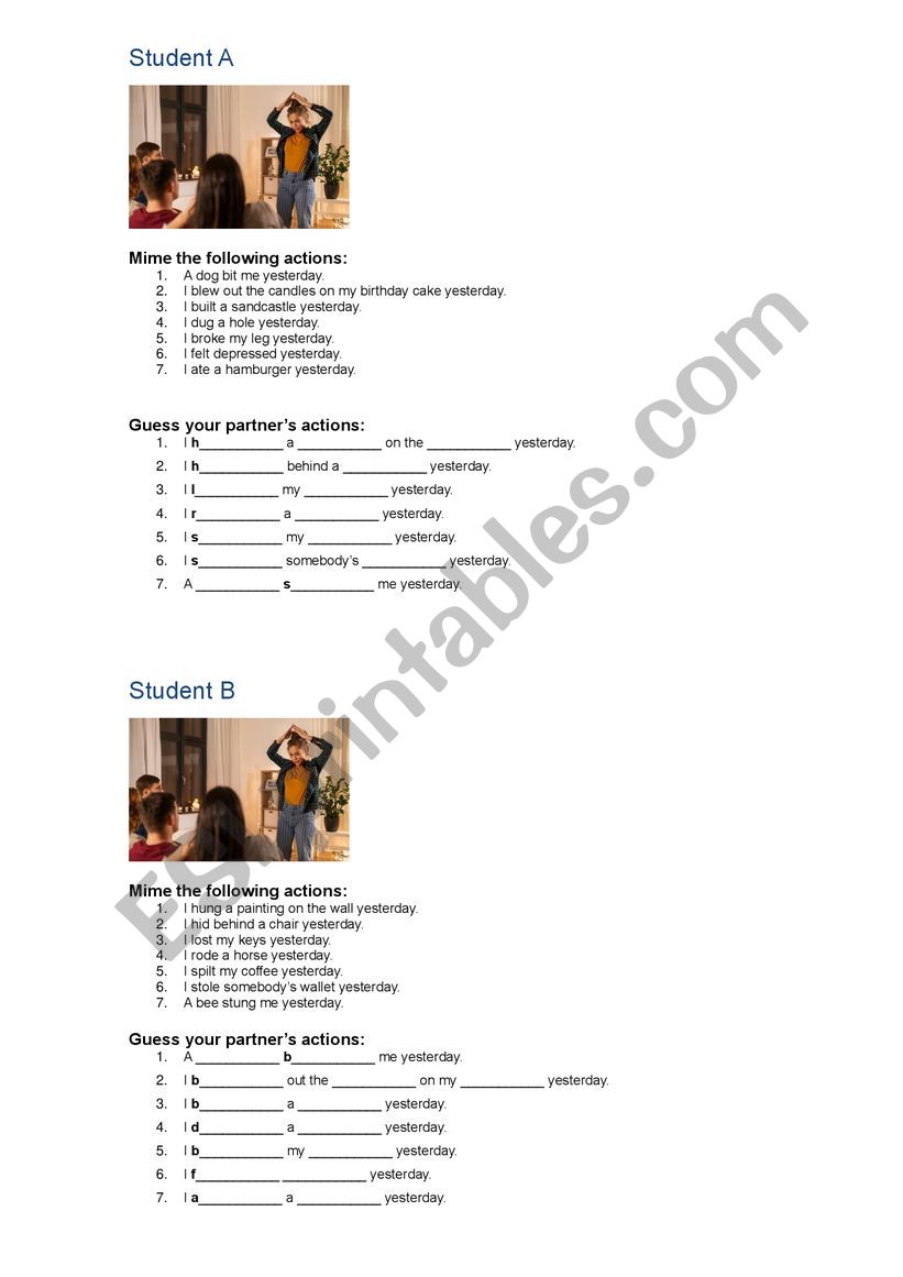 Irregular verbs charade worksheet