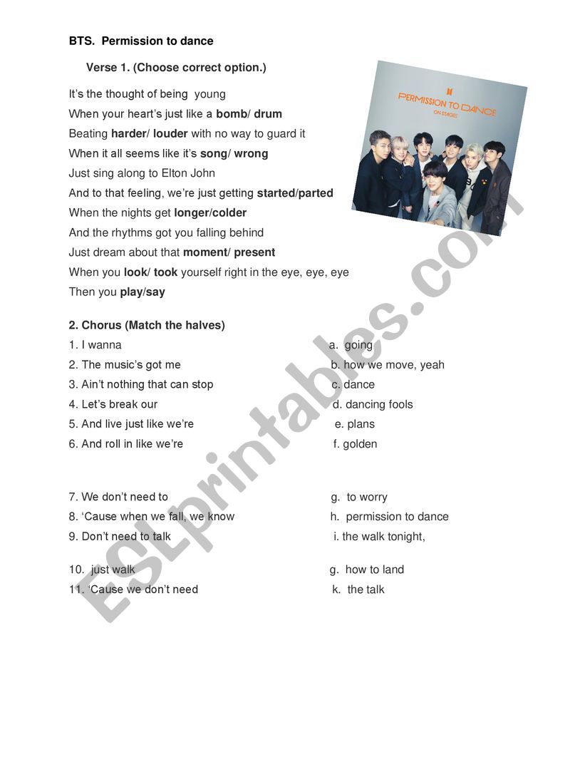 Permission to dance-BTS worksheet