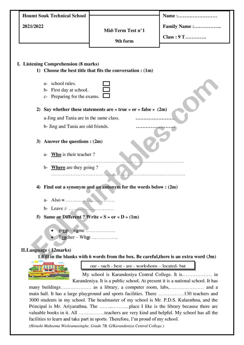 Technical school mid-term test n1