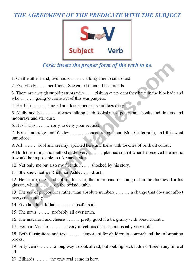 Subject-Verb Agreement worksheet