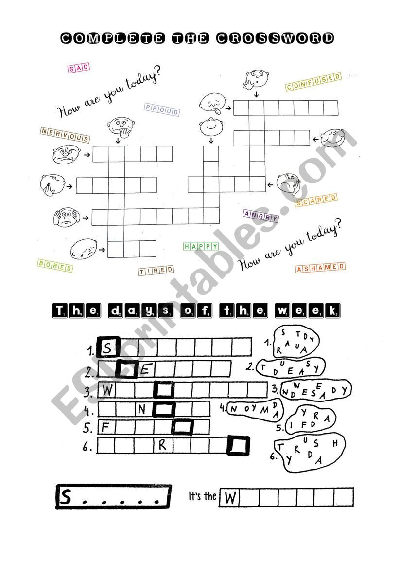 feelings & weekdays worksheet