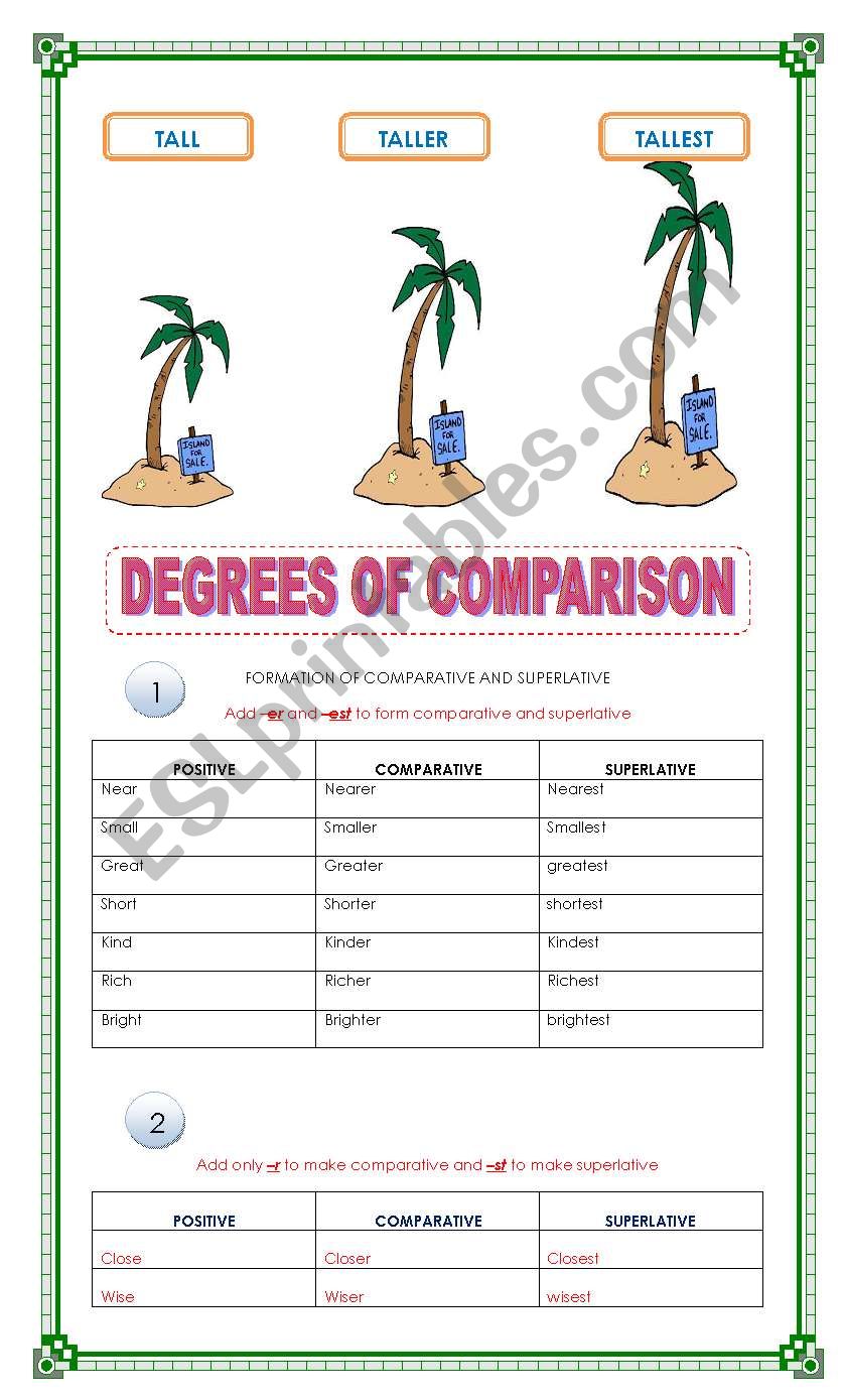 DEGREES OF COMPARISON worksheet