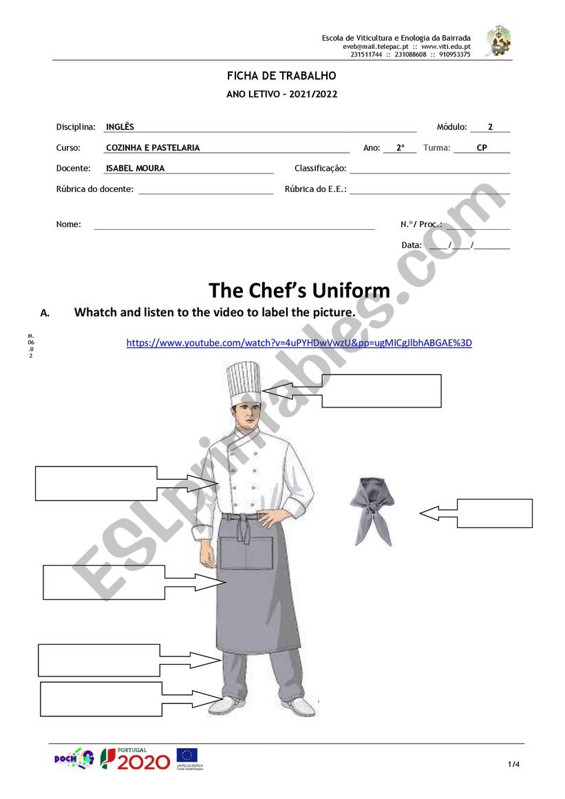 Chef uniform worksheet