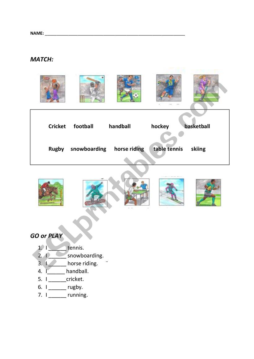 Sports worksheet