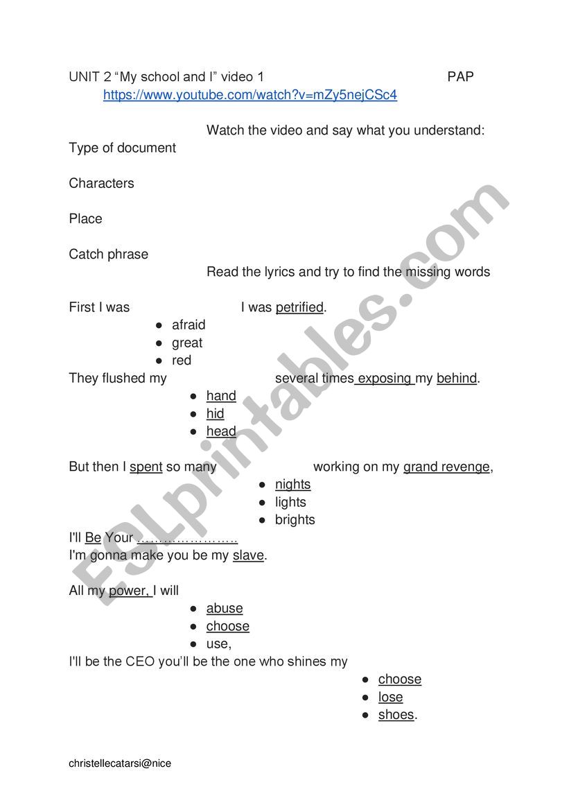 I�ll Survive don�t Bully worksheet