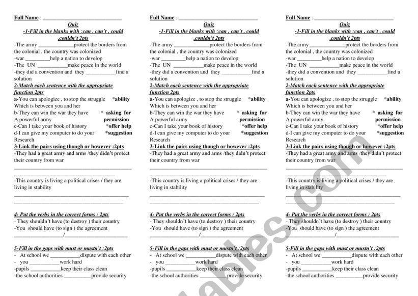 Assessment Make peace  worksheet