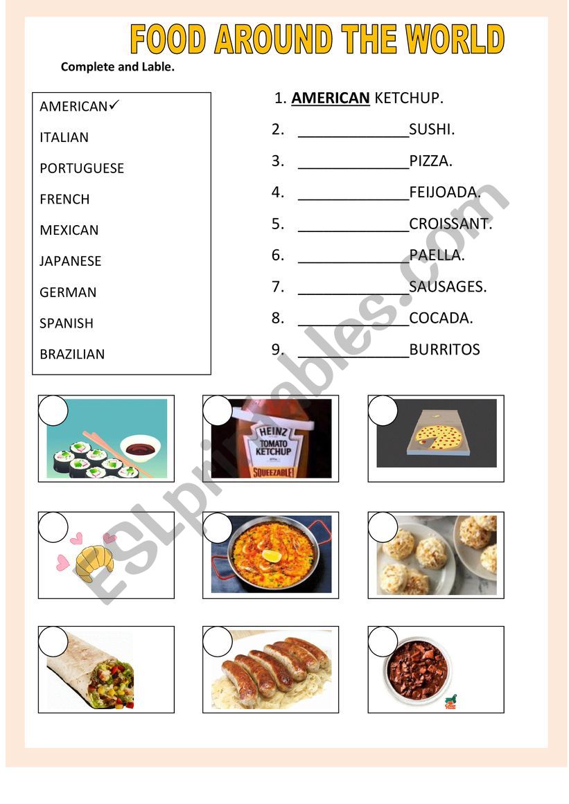 FOOD AROUND THE WORLD worksheet