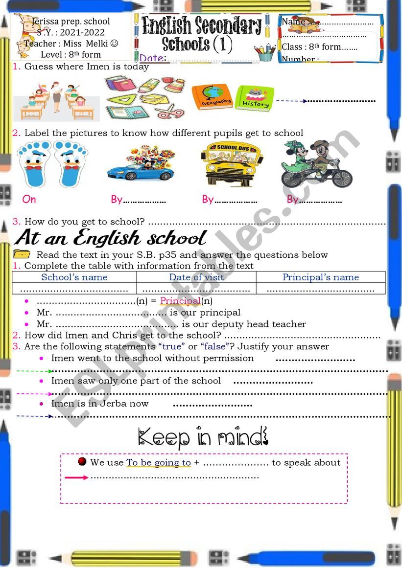 English secondary schools (1) worksheet