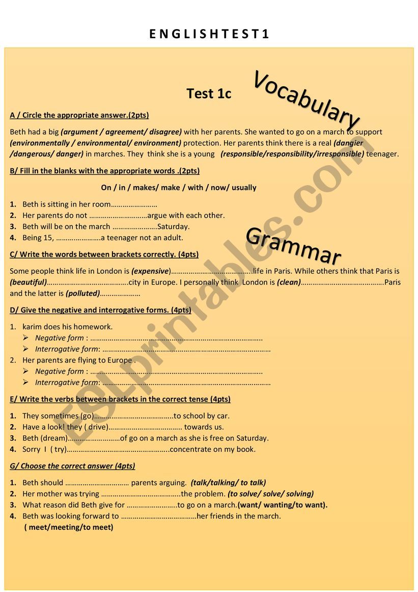 TEST IN ENGLISH worksheet