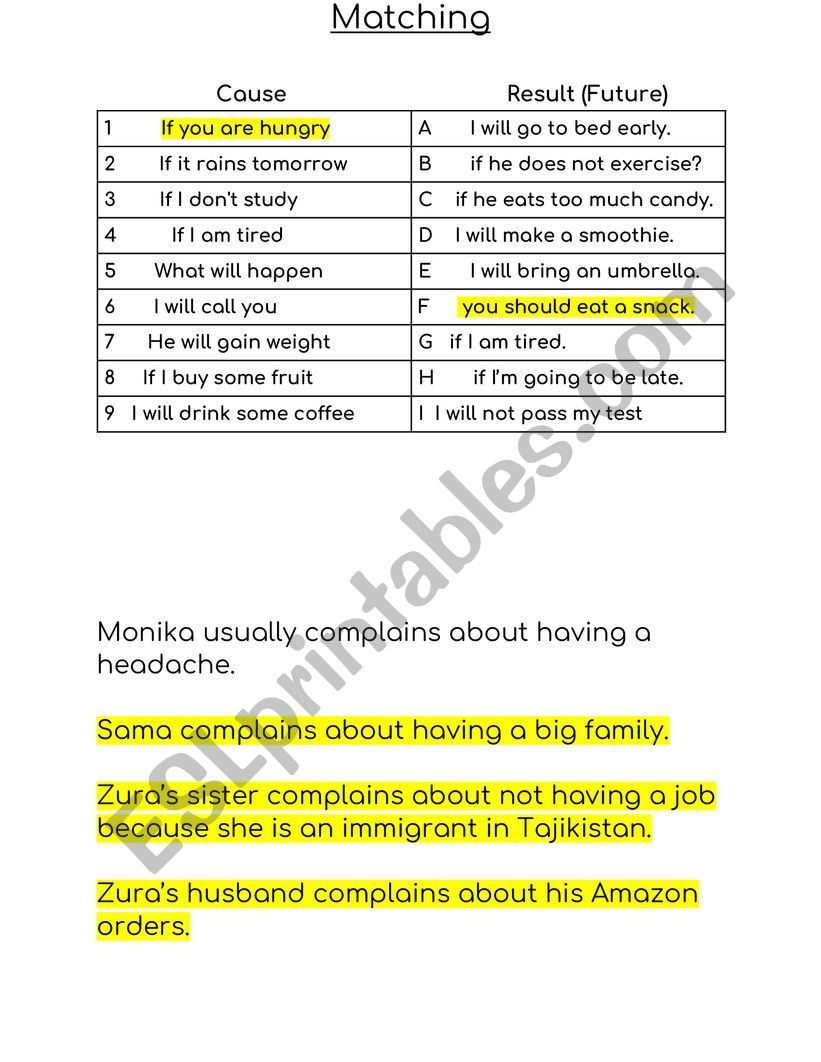 Health Matching 1st conditional
