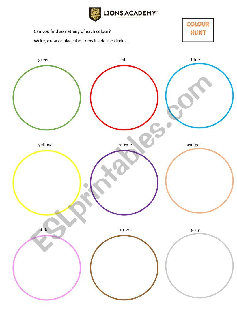 colour hunt  worksheet