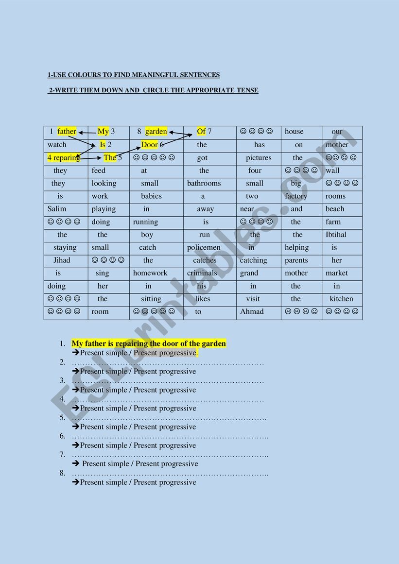 Tense Tracing Game  worksheet