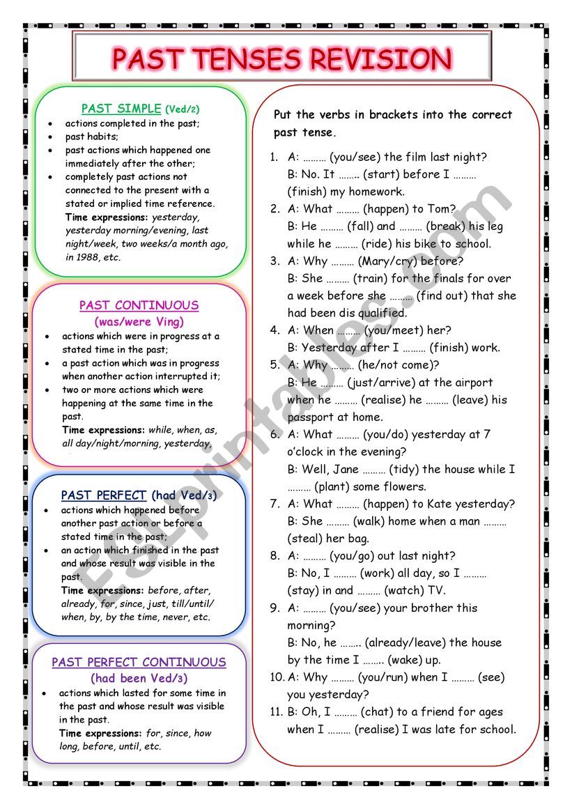 past tense porn Past Tenses Revision Esl Worksheet By Tulka Risetsexiezpix Web Porn