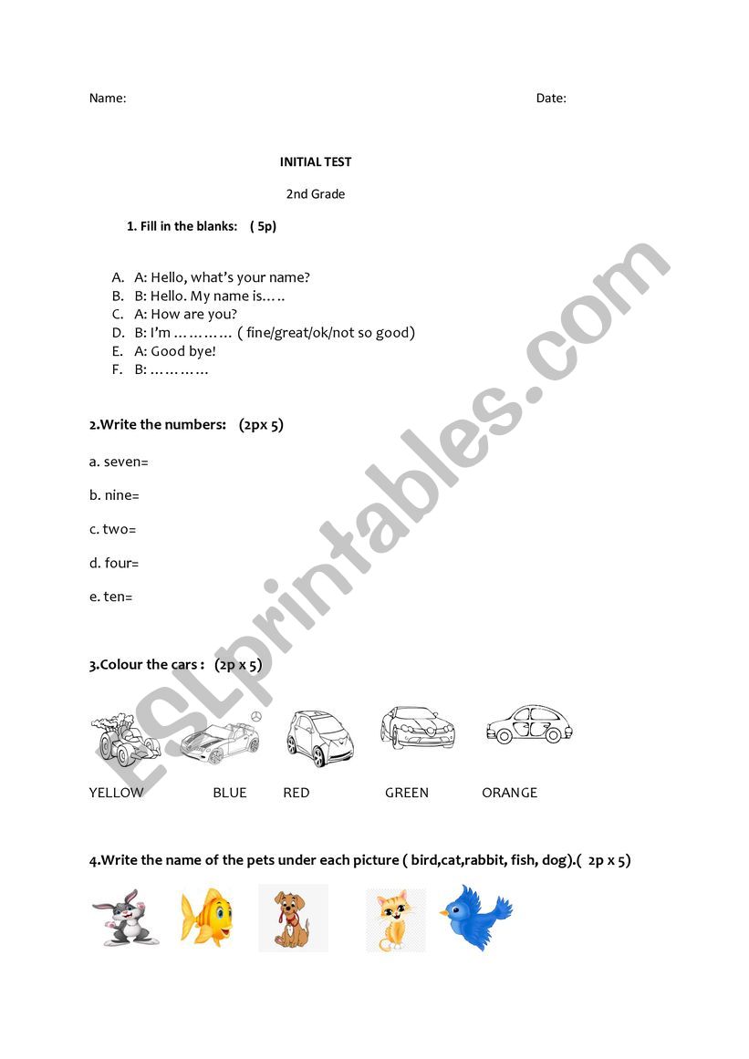 INITIAL TEST worksheet